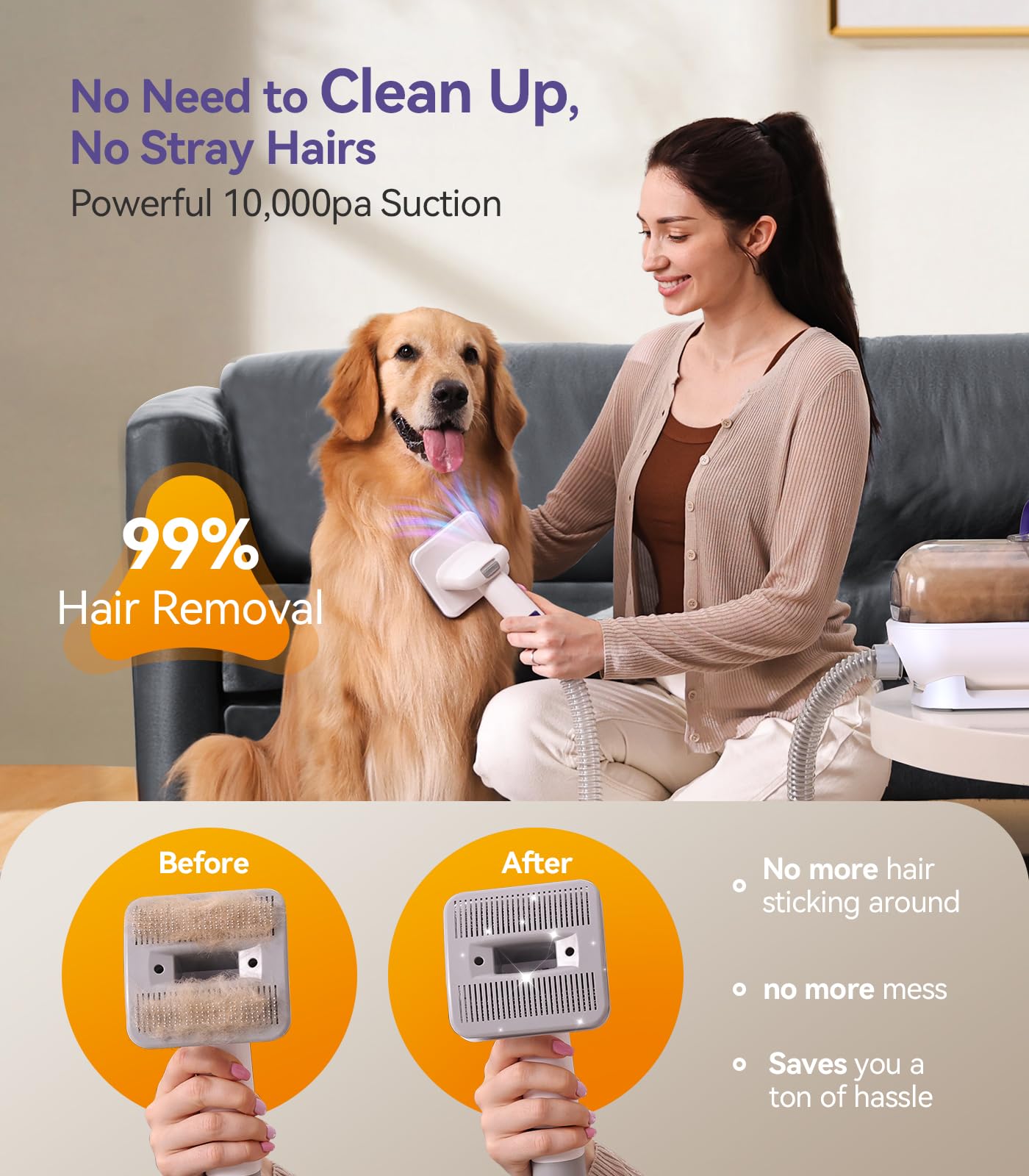 oneisall Dog Grooming Kit with 12 Kpa Vacuum,Dog Vacuum Groomer Suction 99% Pet Hair,Dog Vacuum Brushes,Dog Hair Remover for Shedding and Tangled Hairs