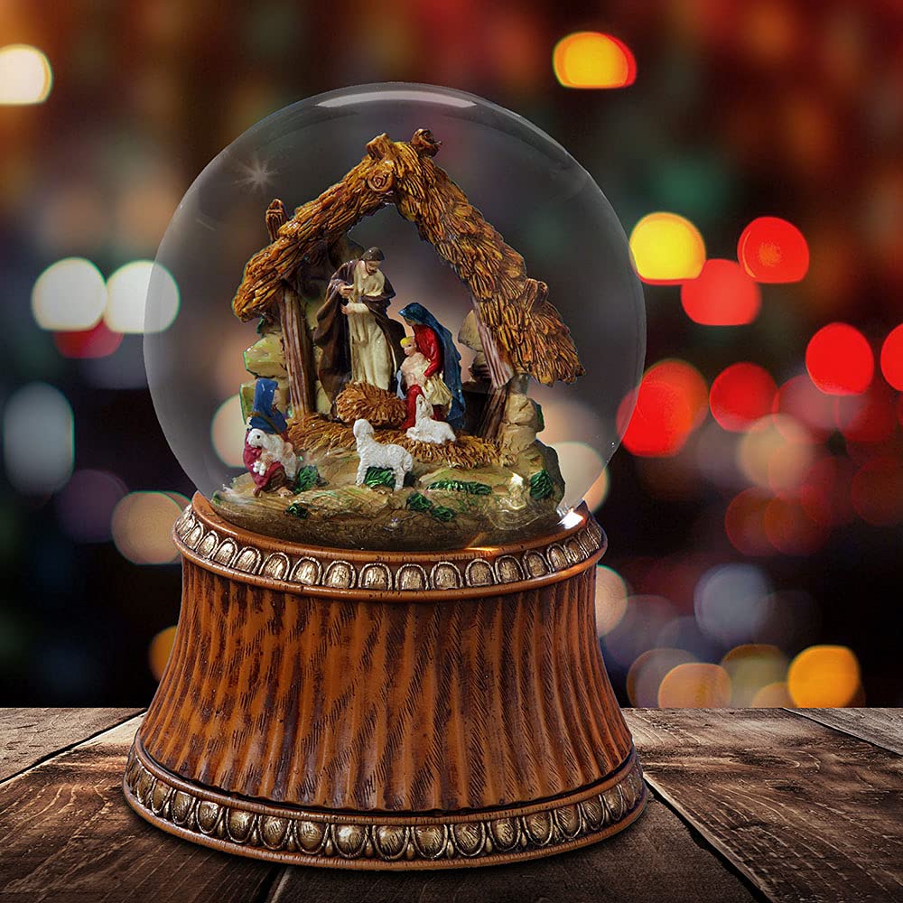 THE SAN FRANCISCO MUSIC BOX COMPANY Nativity Holiday Water Globe with Stable - Plays The First Noel - 4" Globe, 5.5" Total Height