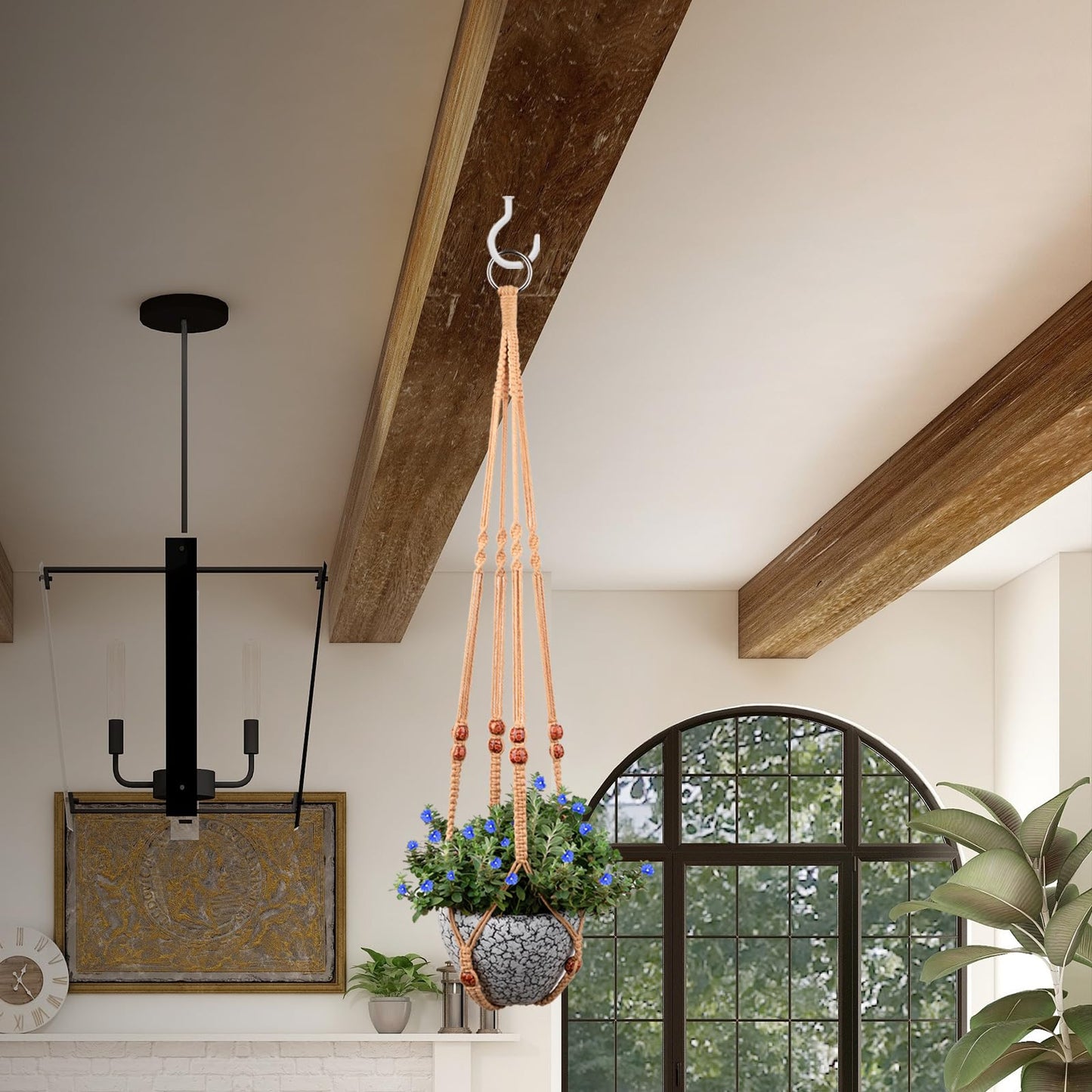 RIFNY Macrame Plant Hanger for 5 to 10 Inch Plant Pots, 35 Inch Woven Rope Hanger Kits with Hooks and Wood Beads, Hanging Planter Basket for Indoor Boho Home Decor (Brown, 3 Pack)