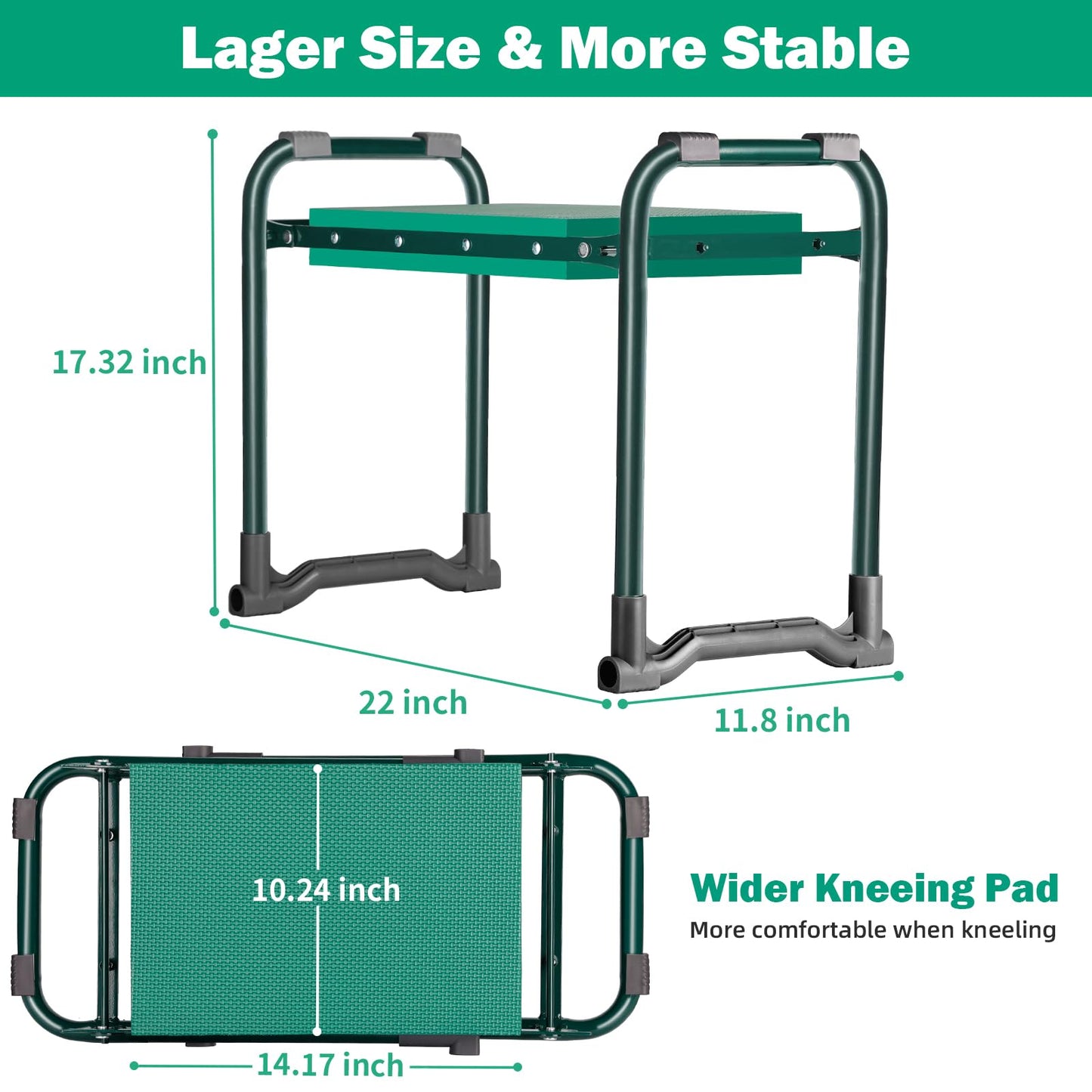 TomCare Garden Kneeler and Seat 10.24” Wide Kneeling Pad Garden Bench with 2 Tool Pouches Heavy Duty Stable Gardening Stool Tools Foldable Gardening Gifts for Women Men Seniors Gardeners, Green