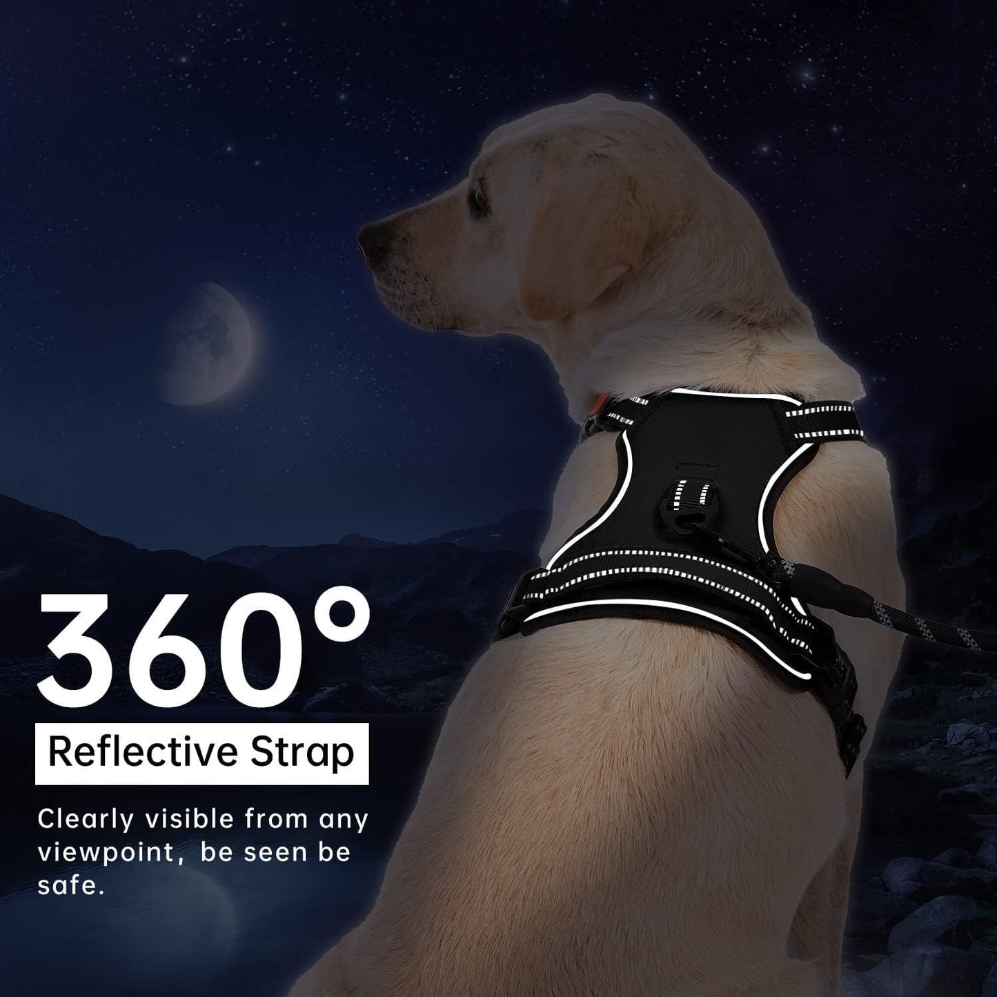 Gavpepy No Pull Dog Harness, Reflective Comfortable Vest Harness with Front & Back Easy Control Handle Adjustable Soft Padded Pet Vest for Small to Large Dogs (Large,Black)