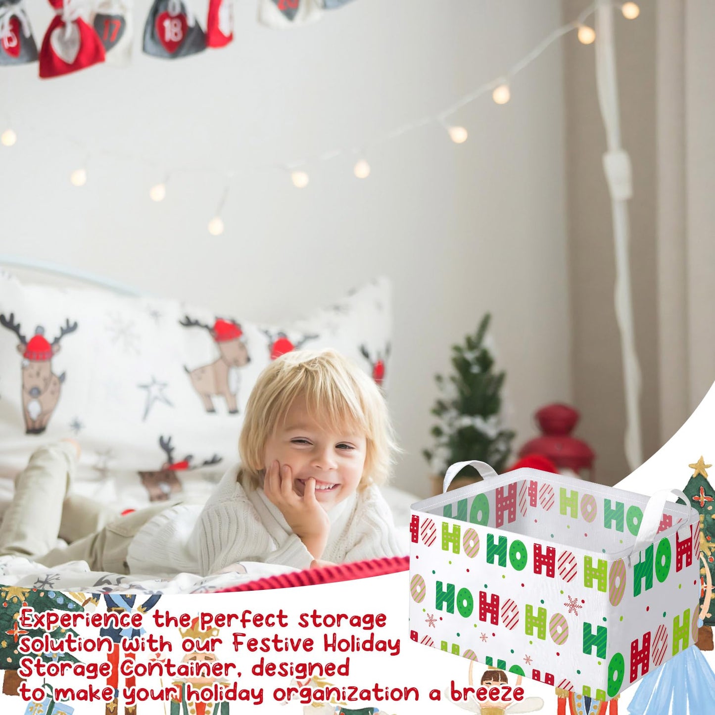 Maxcheck 6 Pcs Large Christmas Basket for Gifts Empty Foldable Xmas Gift Basket Rectangle Christmas Fabric Present Storage Boxes Bin Fabric Cubes Containers Boxes with Handles for Present Cloth Toy