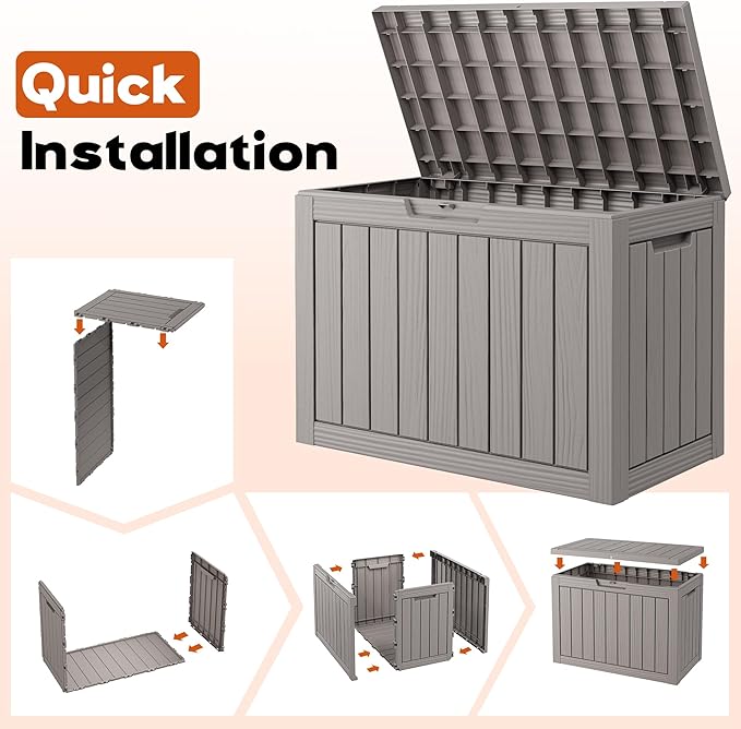 Outdoor Storage Box, Resin Deck Boxes Indoor and outdoor, Waterproof Storage Box Lockable Lid (Grey, 50 Gallon)