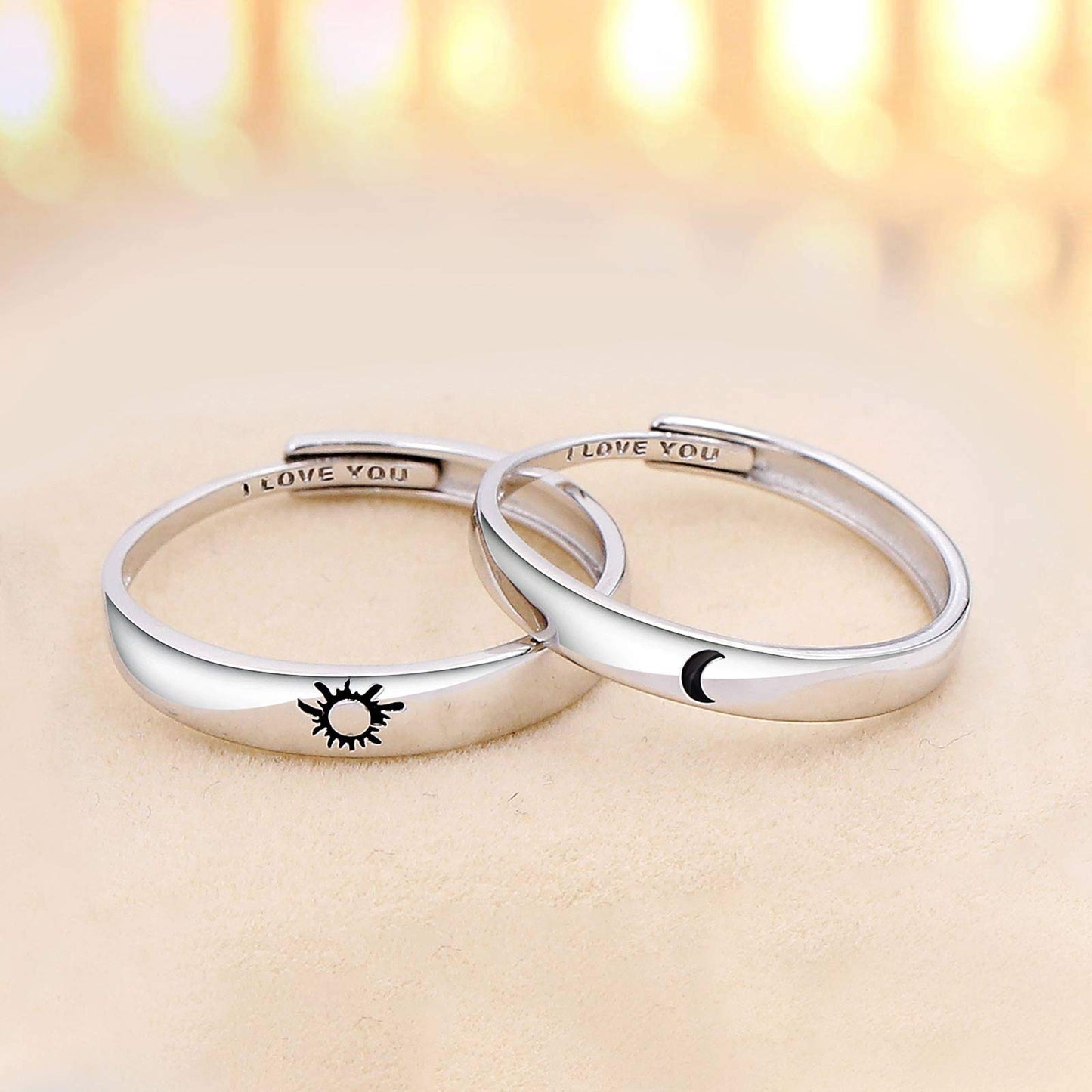 Beydodo 925 Sterling Silver Anniversary Ring Adjustable Matching Rings Sun And Moon I Love You Ring Promise