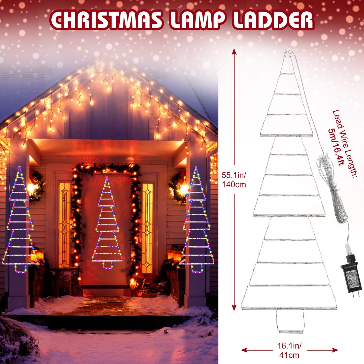 (2023 New) Christmas Decorations LED Christmas Light 4.3ft Christmas Ladder Tree Lights,165 LED Outdoor Christmas Lights Decorations for Home,Wall,Window,Xmas Tree Decor (Green),(YLS1000WD01)