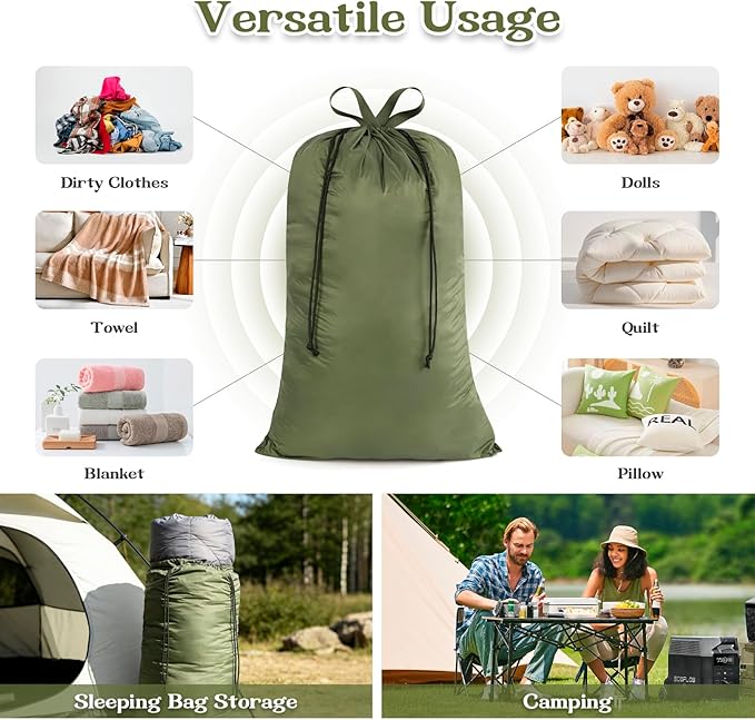 Heavy Duty Nylon Laundry Bag, Extra Large Sleeping Bag Storage Sack, Drawstring