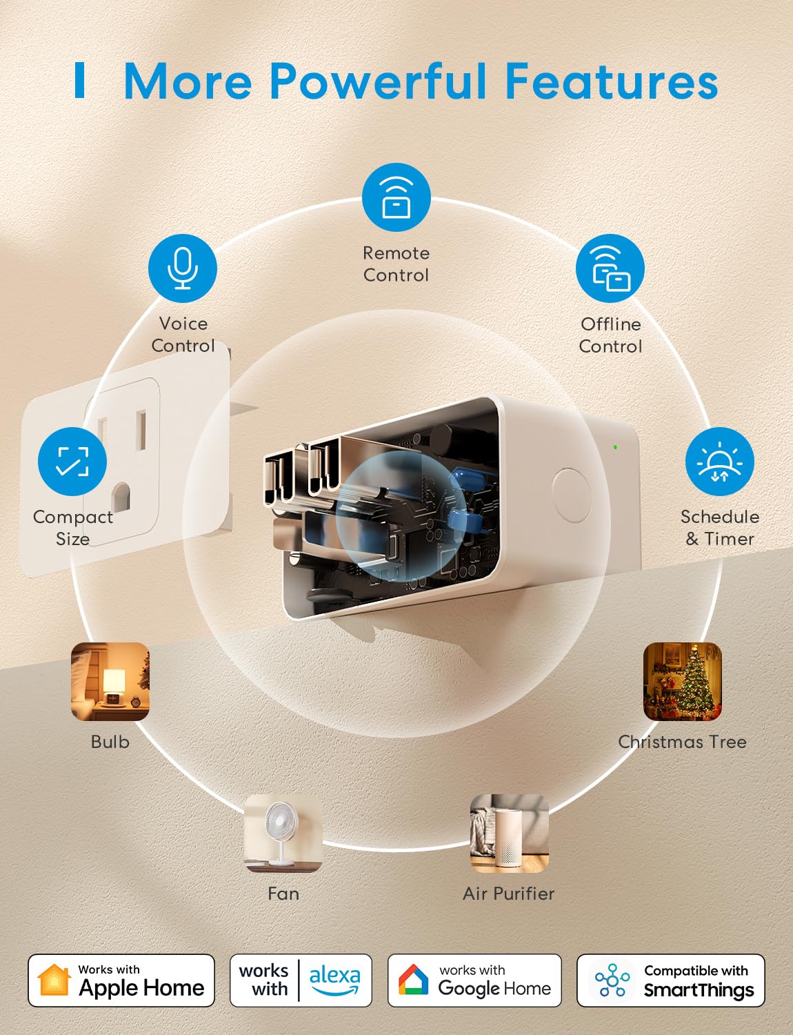 meross Smart Plug Mini, 15A & Reliable Wi-Fi, Support Apple HomeKit, Siri, Alexa, Echo, Google Assistant and Nest Hub, App Control, Timer, No Hub Needed, 2.4G WiFi Only, 2 pack