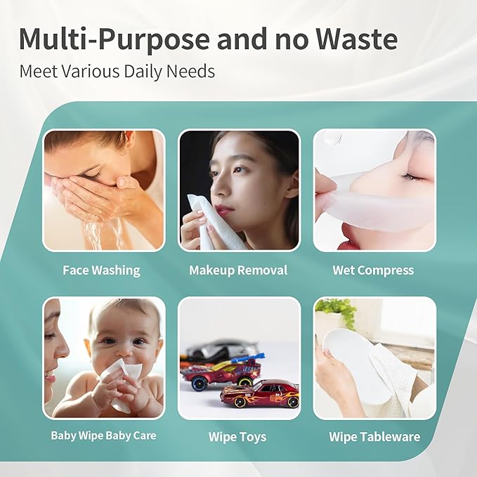 100% Pure Cotton Disposable Face Towel, 2 Pack Soft & Skin Friendly Face