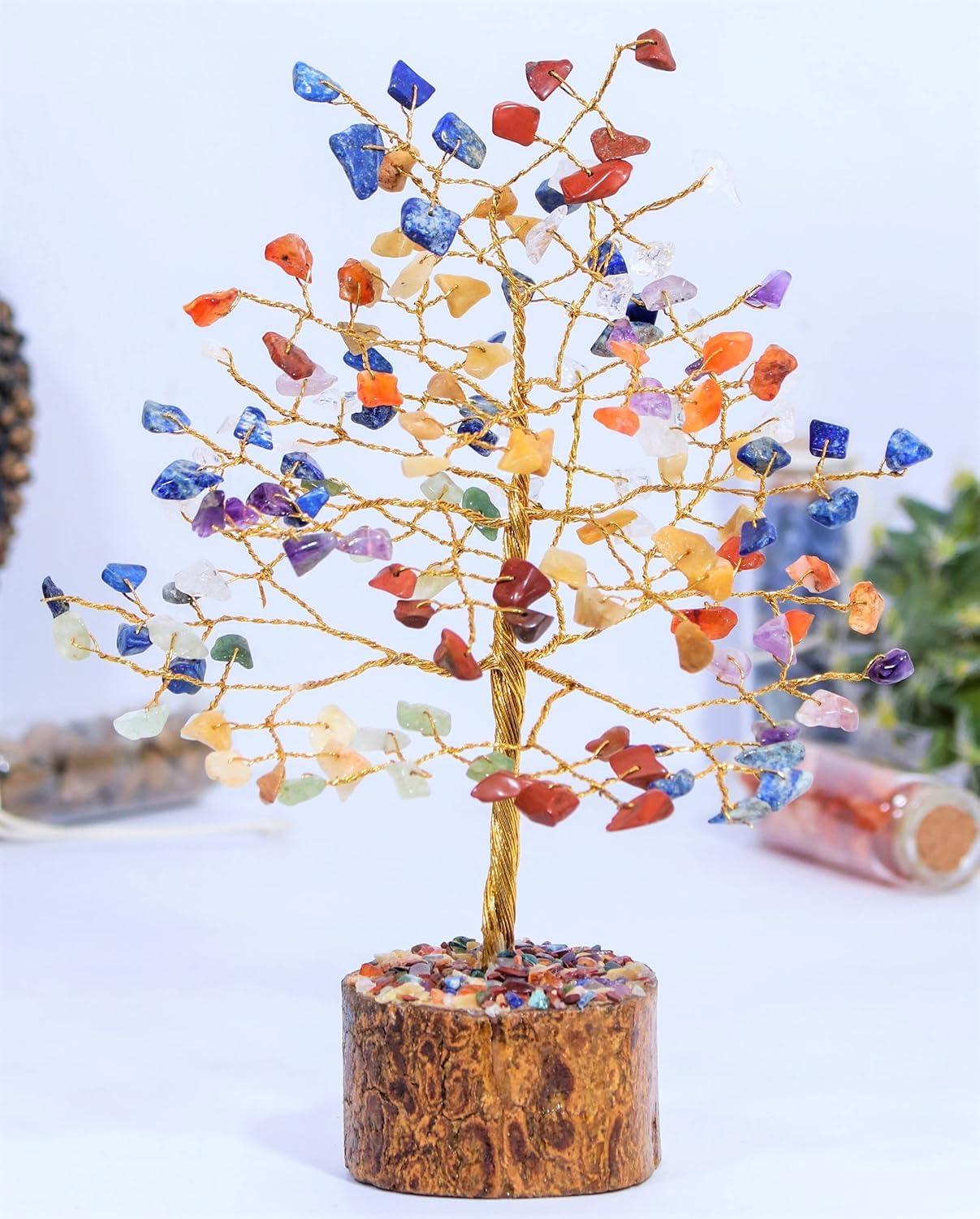 Crocon® 7 Chakra Healing Crystal Tree Bonsai, Desk Decor for Women Room & Office Decor Spiritual Gift Meditation Crystals for Home Room Decor Cute House Warming Gifts for Women Mom Birthday 7-8"