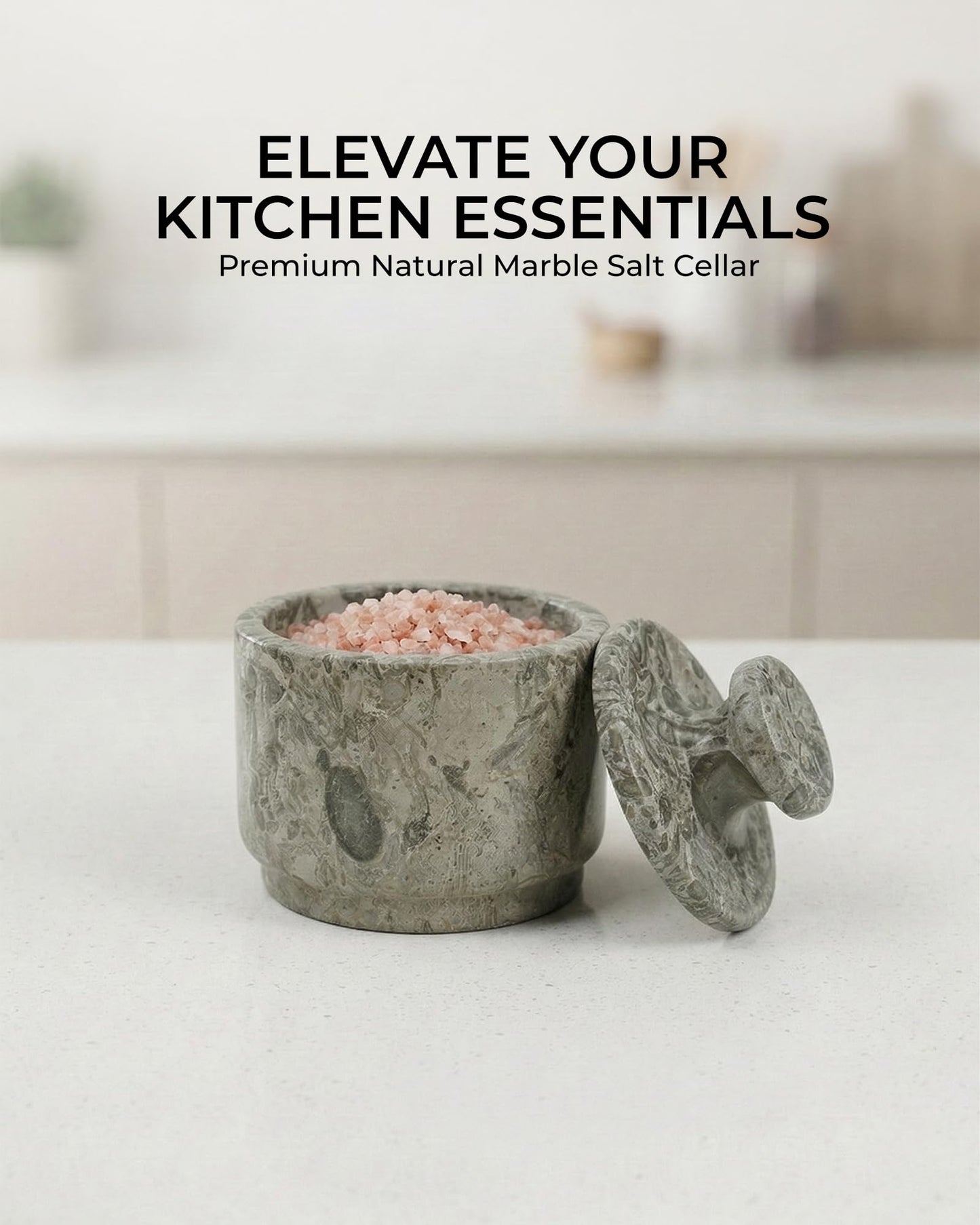 UrbanFocal Natural Marble Salt Cellar With Lid - Stone Salt Container And Stone Salt Holder, Spice Jars for Counter, Candy Jar & Spice Jar, Oceanic