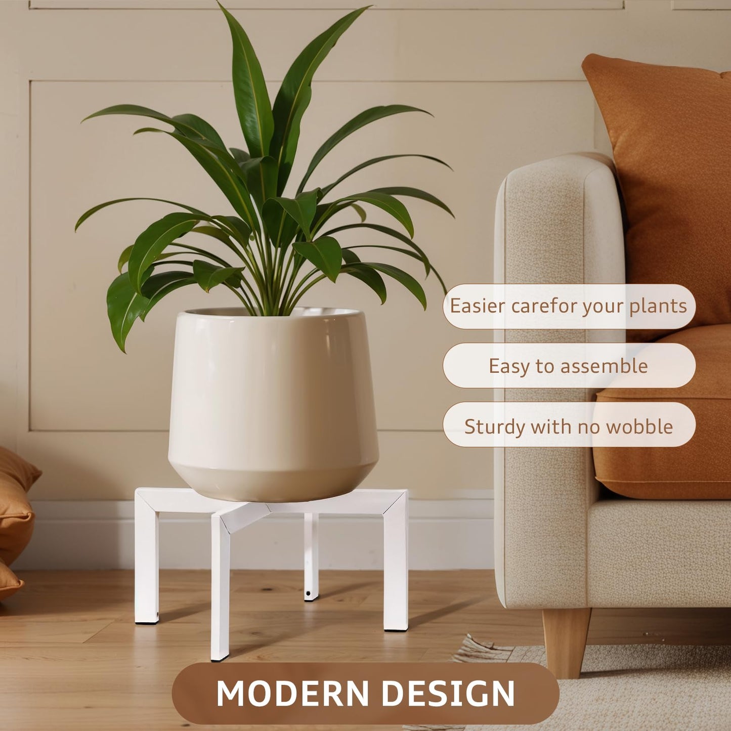 IZIDDO Plant Stand Indoor Outdoor,Metal Mid-Century Pot Stand,Modern Plant Holder Rattan Flower Plant Stool,Low Short Plant Stands for Indoor Fit 5-12 Inch Pot,White(Pot & Plant Not Included)