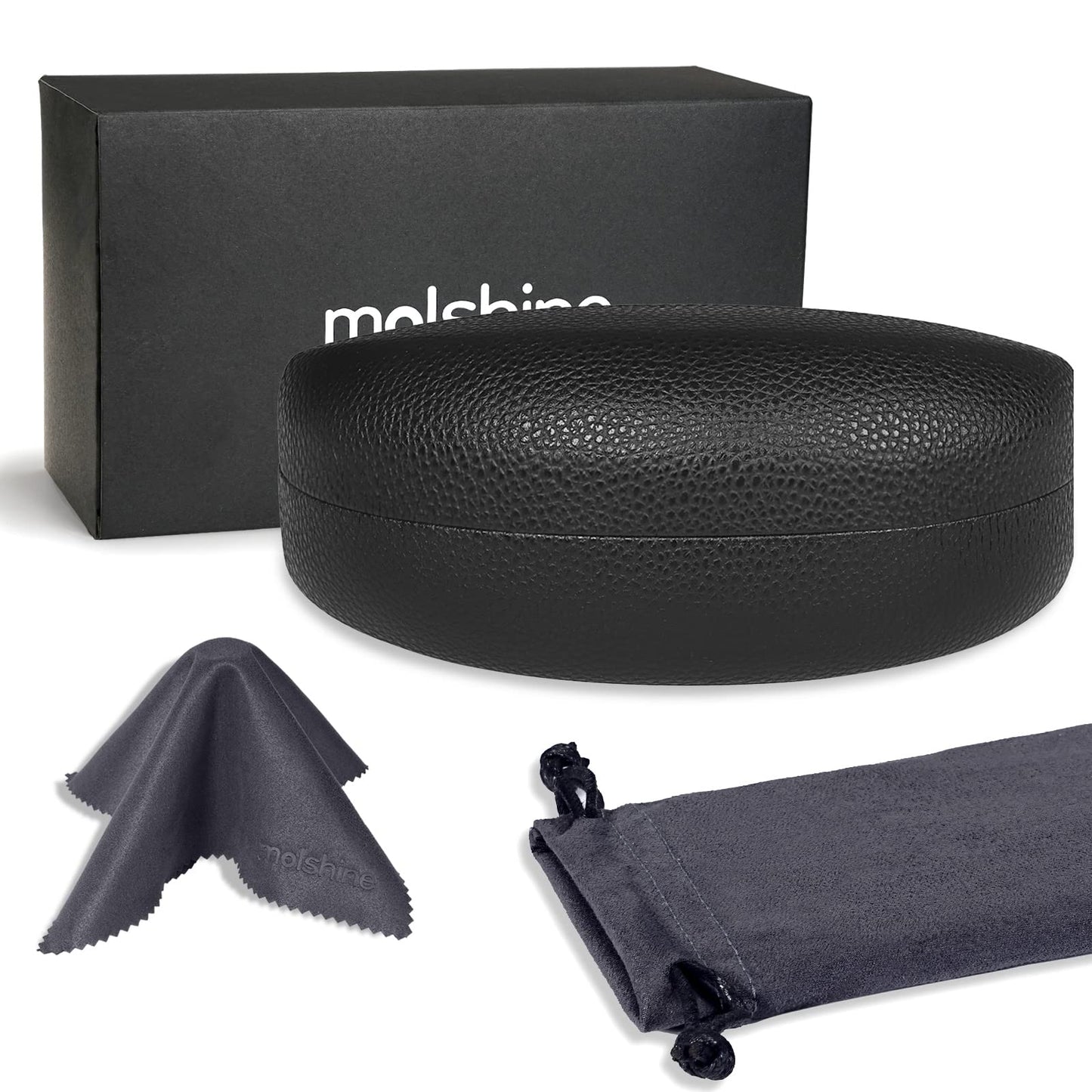 molshine Hard Shell Sunglasses Case,Classic Large Glasses Case with Cleaning Cloth and Pouch for Women Men Travel(Black)