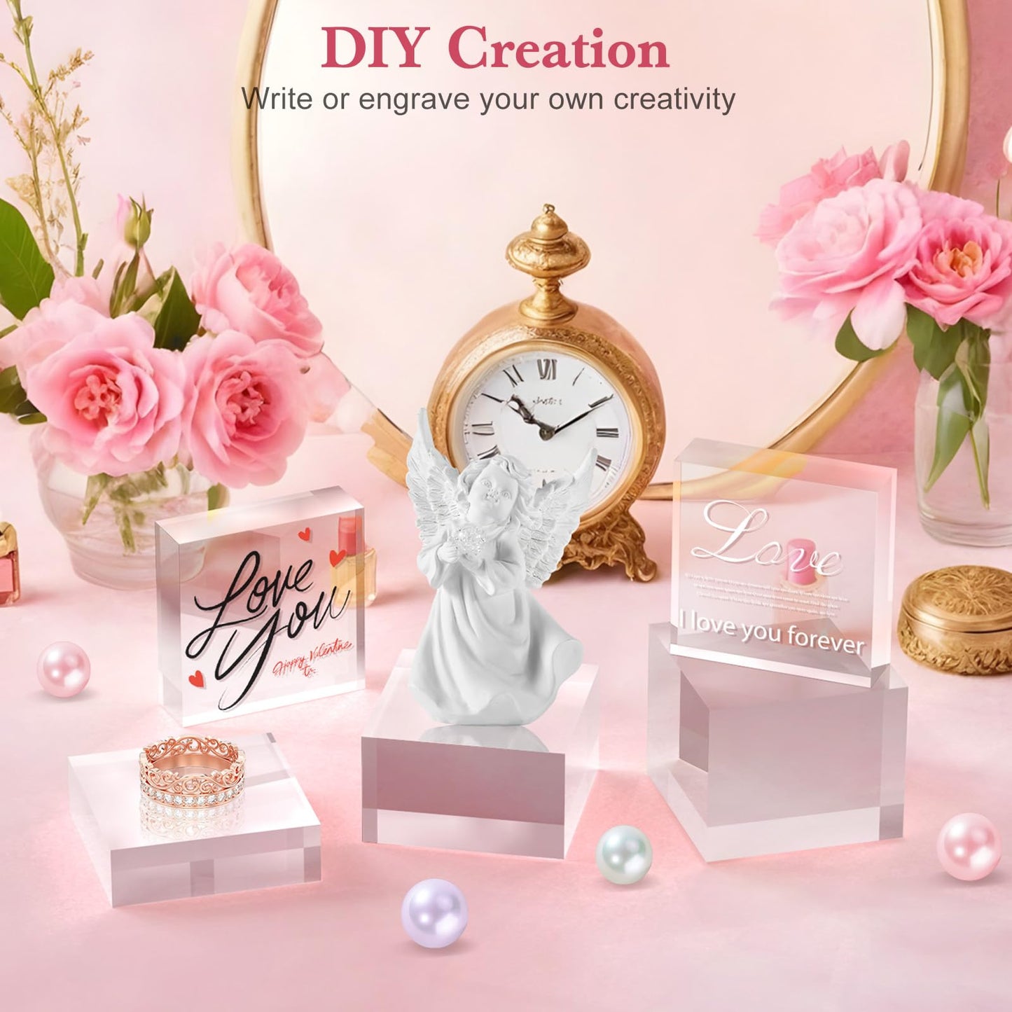 SAMYUCHO Acrylic Base Stand 6 Pack 3 X 3 Inch Acrylic Blocks for Display Trophy Base Clear Square Cube Riser Display Cylinder Pedestal Stands for Collectibles Jewelry Props Food Display 3 Size