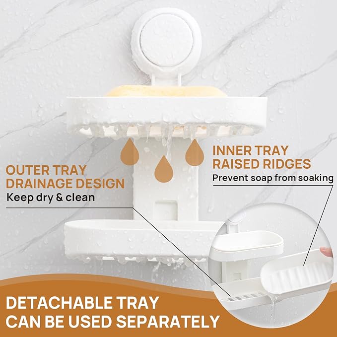 LEVERLOC Soap Dish Holder for Shower Double Layer Suction Cup Wall Mounted