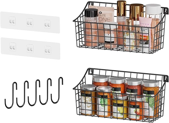 2 Pack Wall Hanging Baskets for Organizing, Large Metal Wire Basket