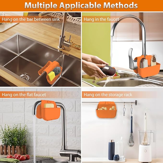 Sponge Holder for Kitchen Sink, Silicone Sink Saddle Caddy Organizer Rack