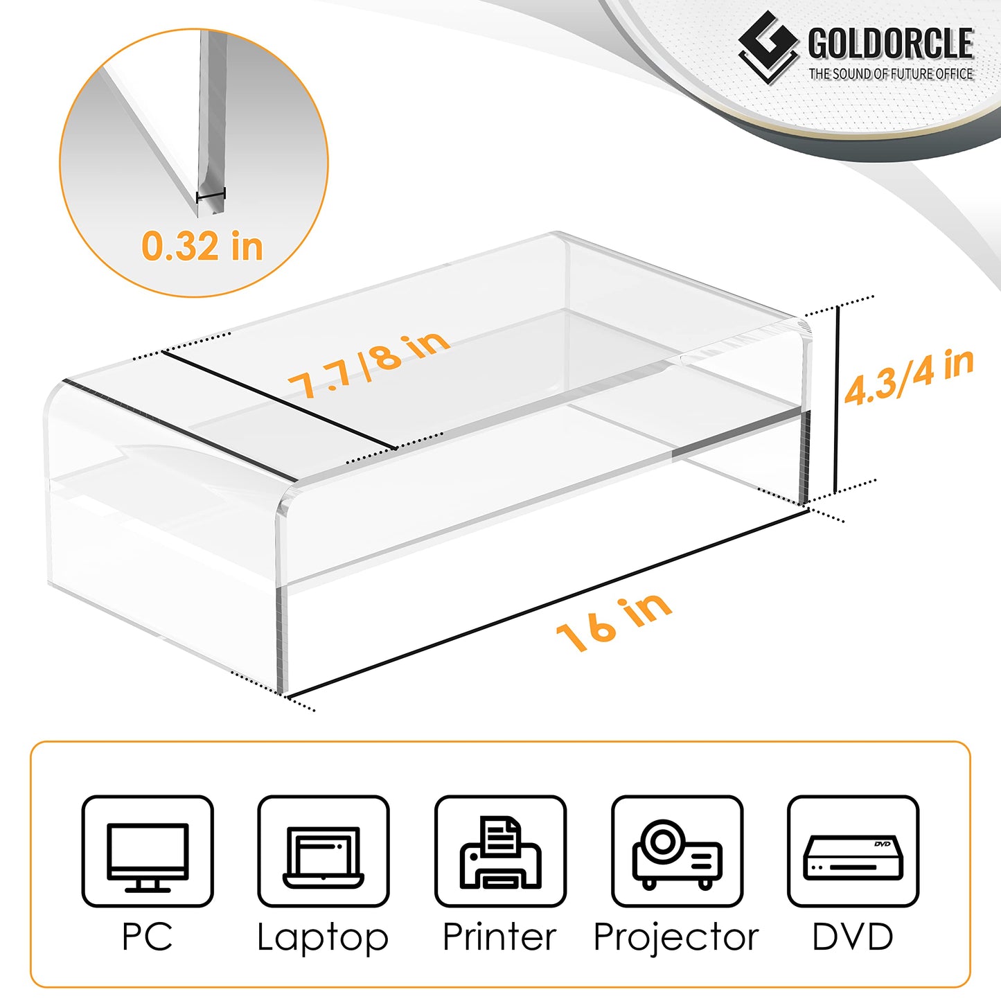 GoldOrcle Acrylic Monitor Stand Riser Clear Computer Monitor Stand (Big)