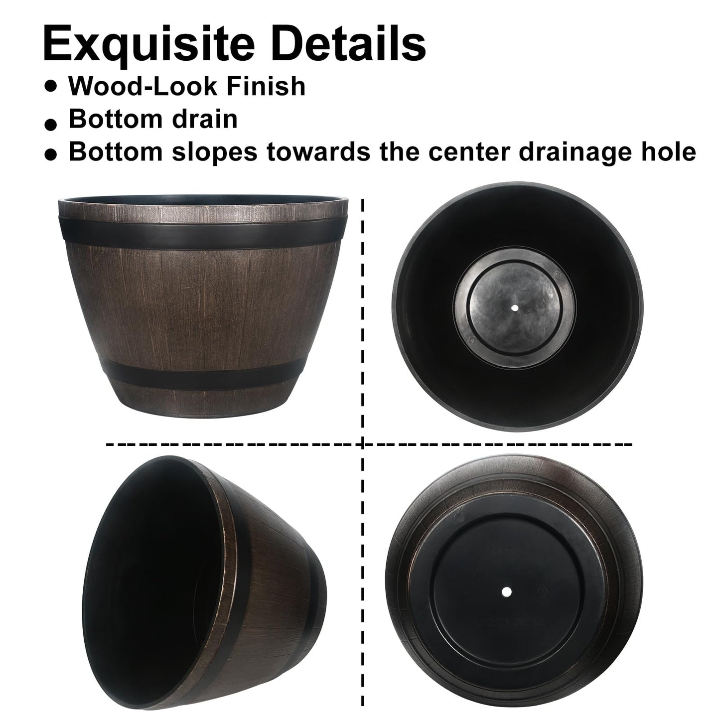 GameXcel Large Whiskey Barrel Planter for Outdoor Plants - Flower Pots Garden Wine Barrel Planter Outdoor - 21" D x 15" H