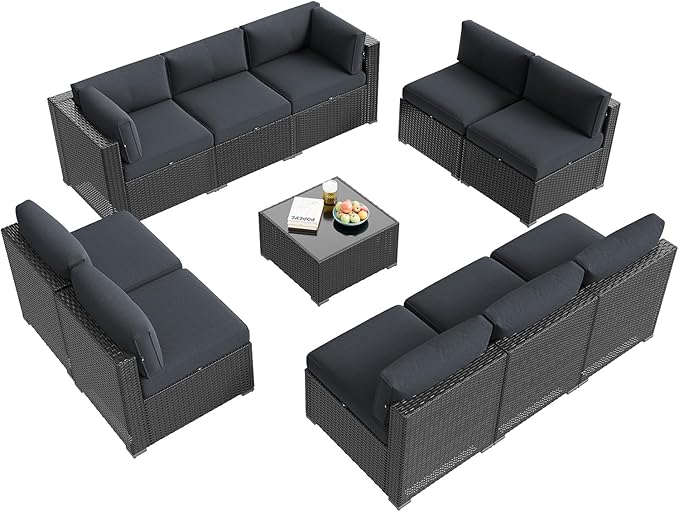 Aoxun Patio Furniture Set, 11 Piece Outdoor Sectional Sofas