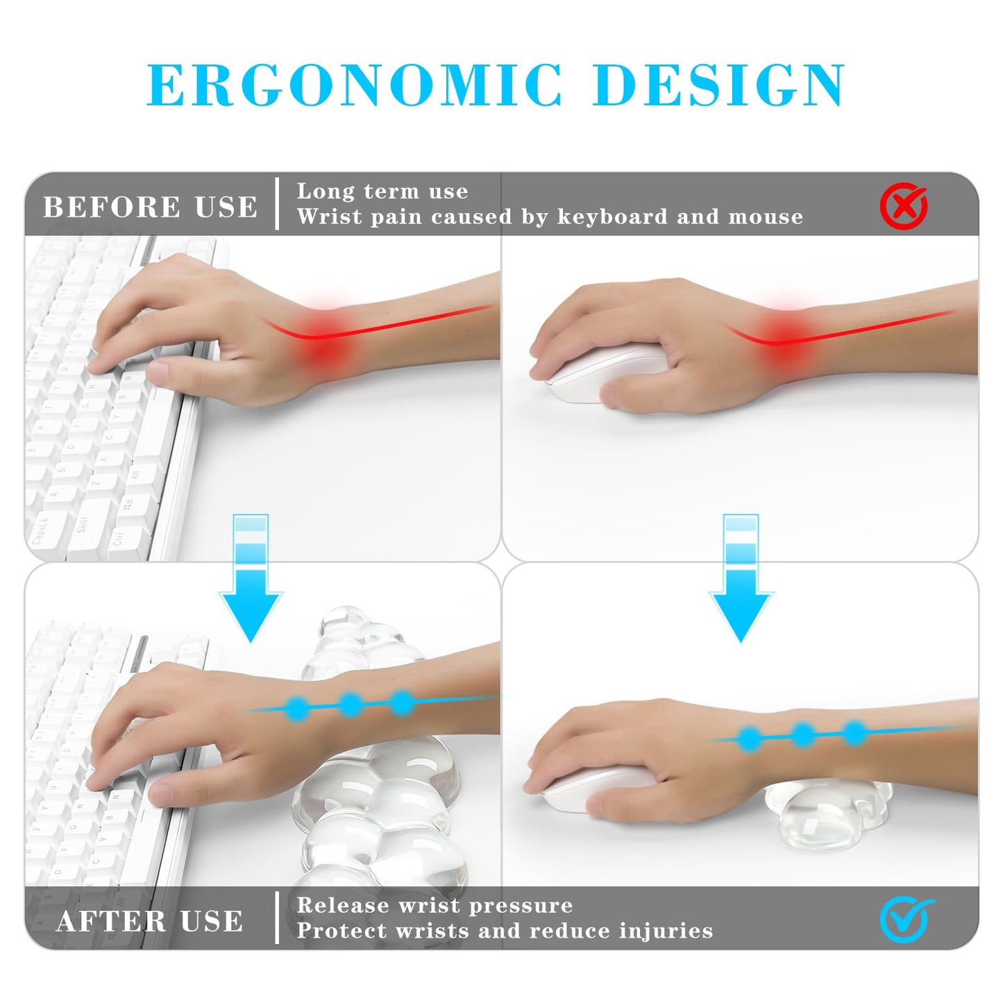 Gel Cloud Keyboard and Mouse Wrist Rest, Cute Wrist Support and Arm Support Keyboard Rest for Keyboard and Mouse Typing Pain Relief,Suitable for Office/Computer/Laptop/Gaming(White)