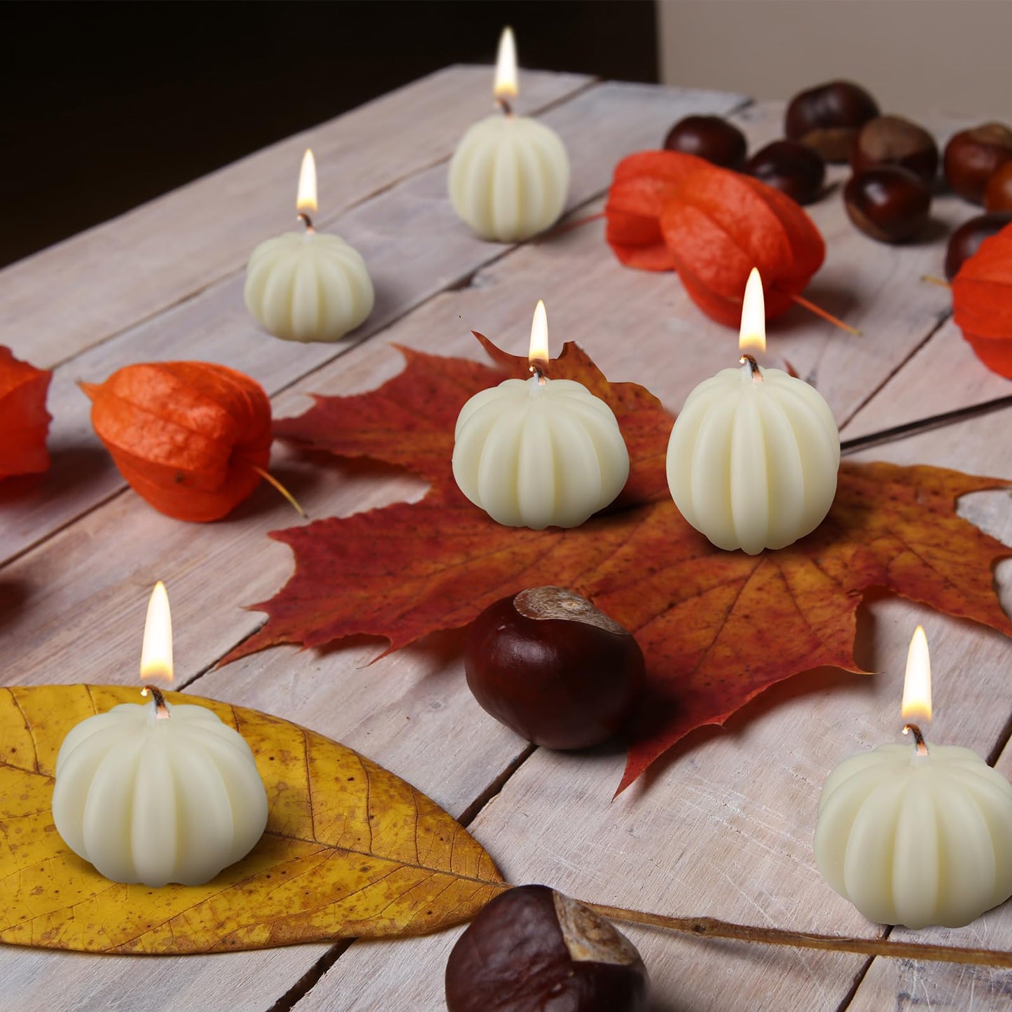 MTLEE 6 Pieces Thanksgiving Pumpkin Shaped Candle Fall White Scented Tealight Candles Home Decor Handmade Thanksgiving Gifts for Bedroom Bathroom Party