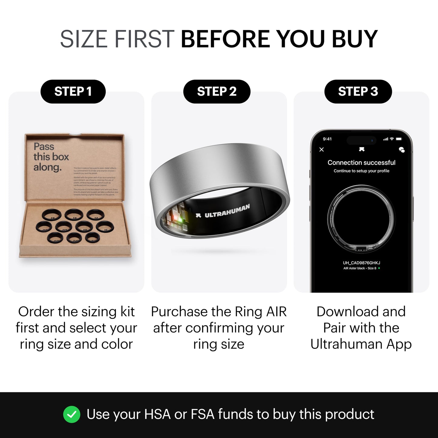 ULTRAHUMAN Ring AIR-Smart Ring Health Tracker, Size First Sizing Kit,Sleep Tracker,Smart Ring for Men/Women,Fitness Tracker (Made in The USA, Raw Titanium, 6)