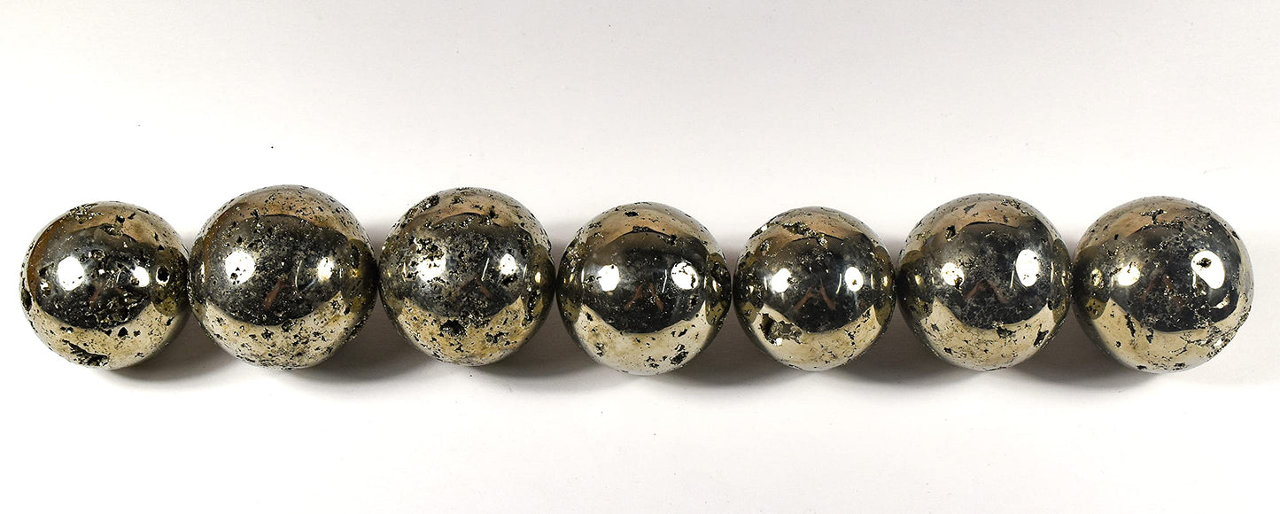 HQRP 46mm Golden Iron Pyrite Sphere Polished Natural Sparkling Gemstone Cubes Druzy Crystal Mineral Geode Cluster Ball - Peru + Stand (1PC)