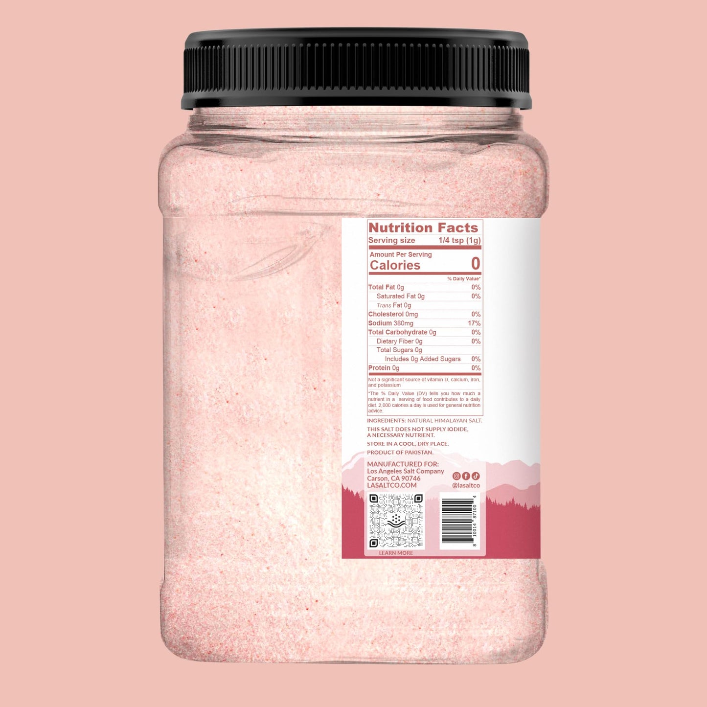 LA SALT CO Kashmir 2.5 Lbs Pink Himalayan Salt Jar, X-Fine | 100% Pure, Food Grade with 84 Trace Minerals | Kosher Certified, Vegan, Non-GMO, & Cruelty-Free