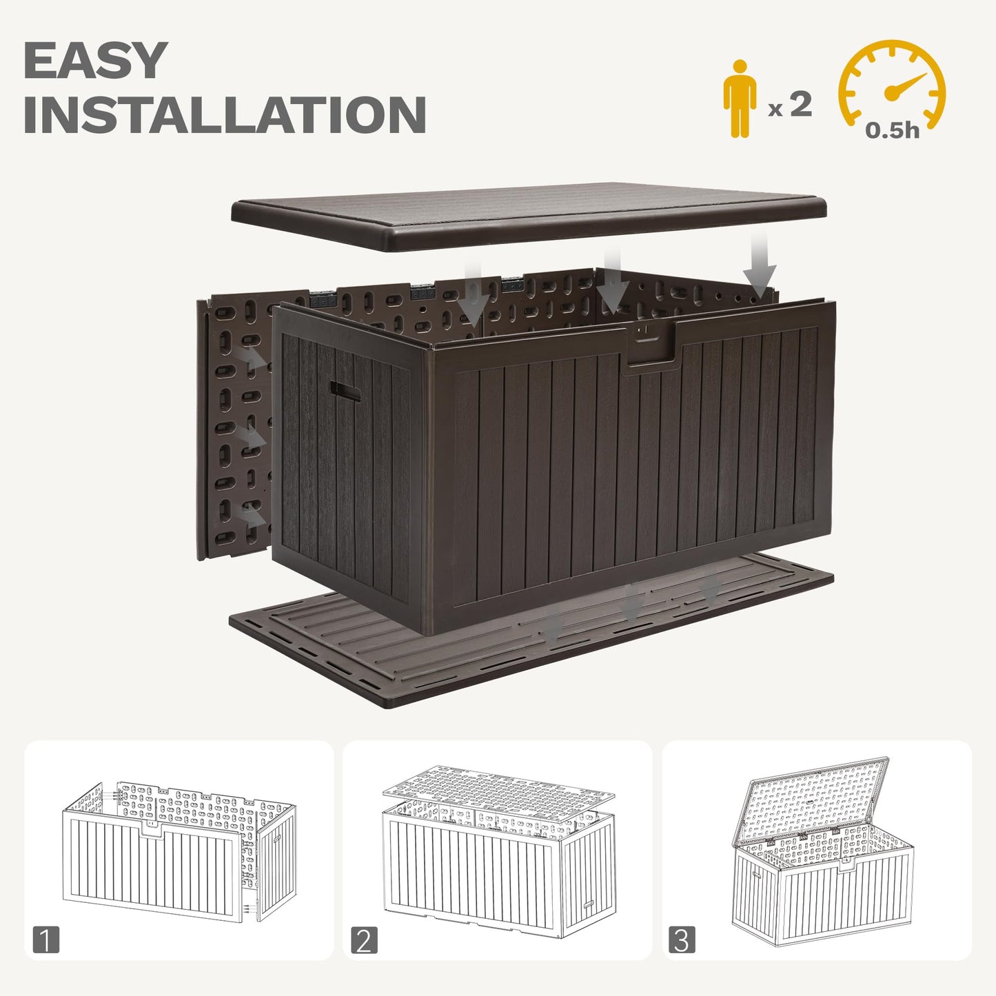 DWVO 180 Gallon Double-Wall Deck Box, XL Large Resin Outdoor Storage Box, Lockable & Waterproof, Double as Seating, 1000lbs Capacity (Brown)