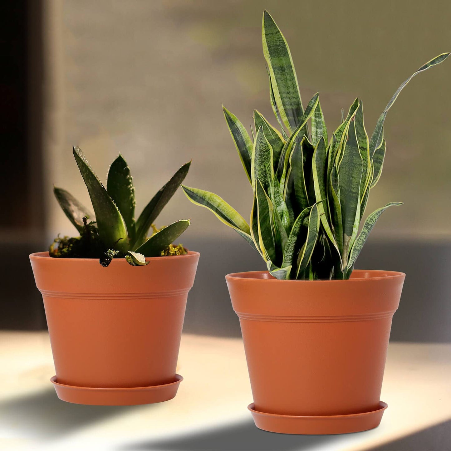 WOUSIWER 16 Pack 6 inch Plastic Planters, Plastic Indoor Planter Flower Pots, Heavy Duty and Stylish 6 Inch Plant Pots for Indoor Plants with Drainage Holes and Tray for Plants, Flowers, Terracotta