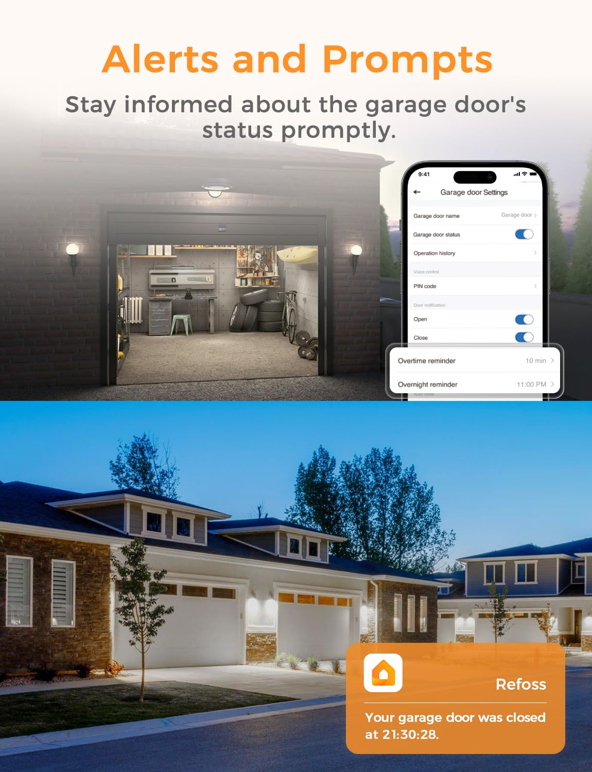 Smart Wi-Fi Garage Door Opener, Compatible with Apple HomeKit, Siri, Alexa & Google Assistant, Carplay, App Remote Control, Only Support 2.4GHz Networks