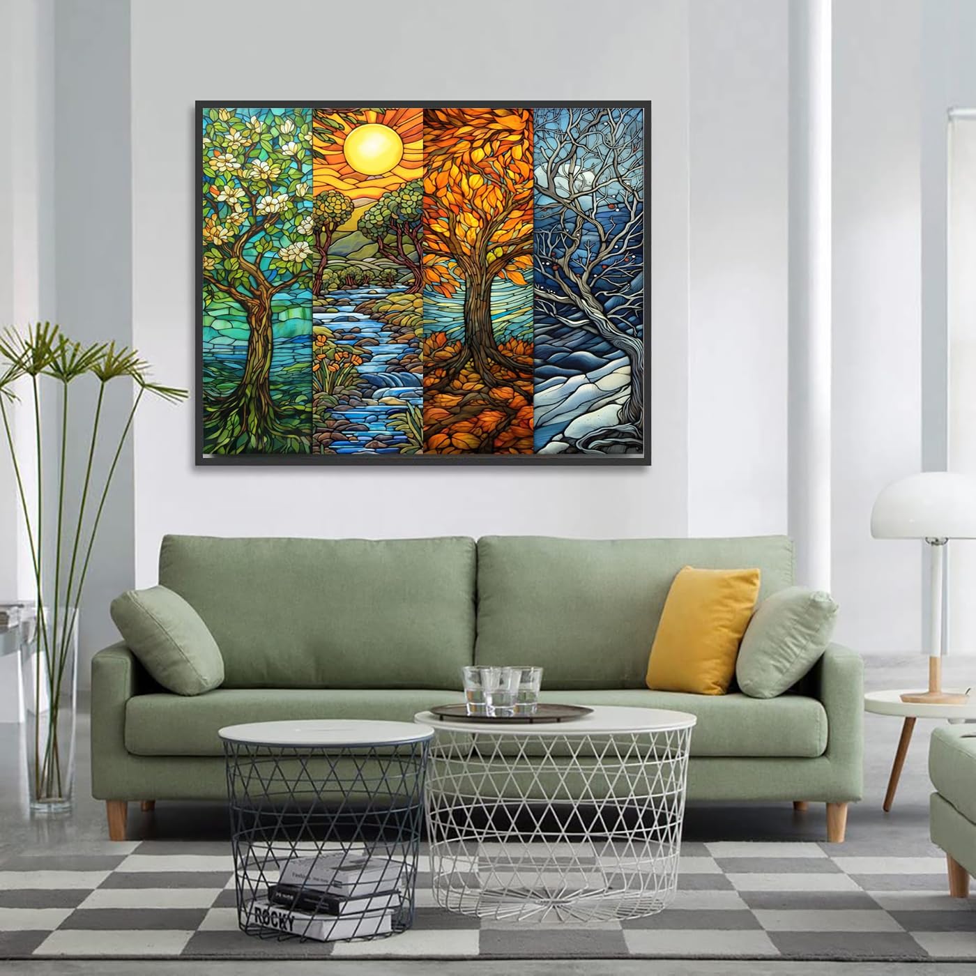 GemZono Diamond Painting Kits for Adults,Four Season Tree 5D Diamond Art Kits for Adults Beginner Gem Art Full Drill Round Diamond Dots for Adults Home Wall Decor 12x16in/30×40cm