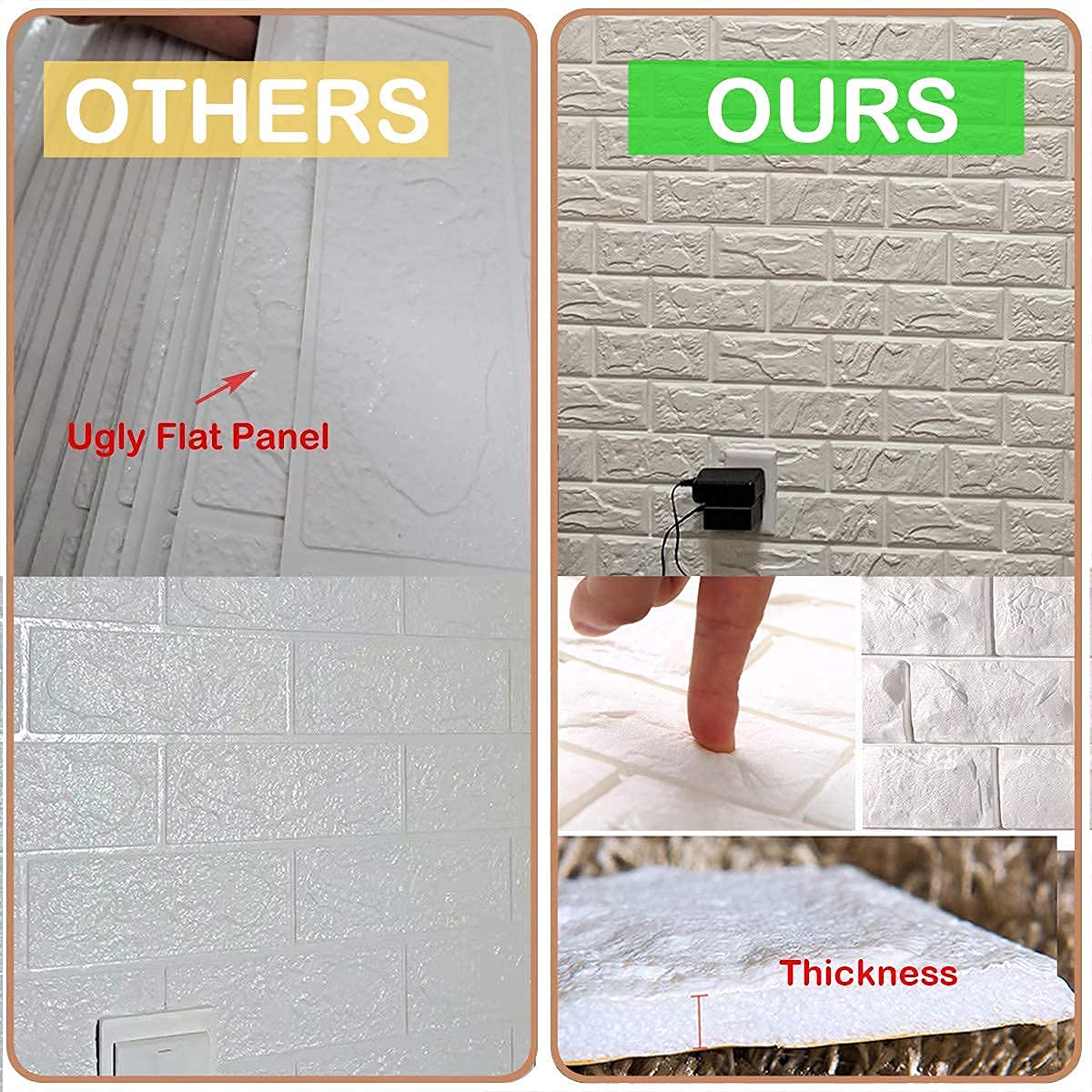 30 Pcs 3D Wall Panels, White Brick Printable 3D Wallpaper Stick and Peel, Self Adhesive Waterproof Foam Faux Brick Paneling for Bedroom, Bathroom, Kitchen, Fireplace (29.06 sq feet Coverage)