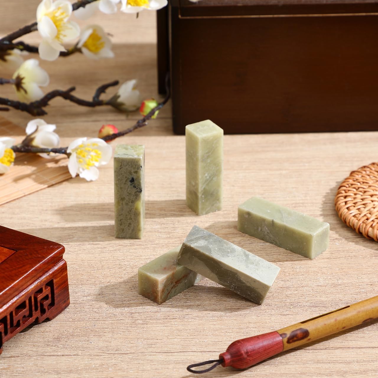 5Pcs Stone Seal Tool Engraved Seal Material for Calligraphy and Crafts for Carving and Decorative Art