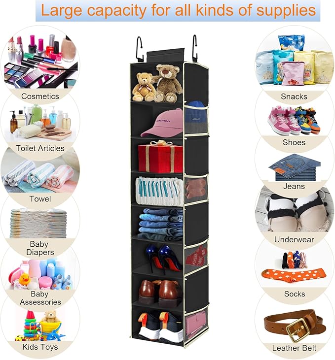 Large-Sized Hanging Shoe Organizer 8-Shelf, Hanging Closet Organizer