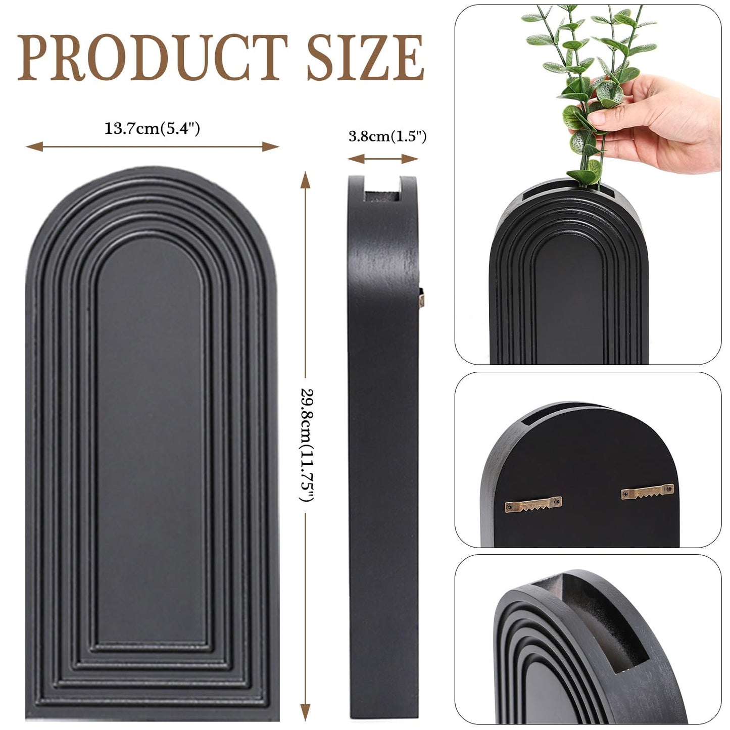 Dnnnii 2 Pack Wooden Wall Vase Set - Brown Finish Modern Farmhouse & Boho Wall Decor for Entryway, Hallway, Bathroom, Living Room, Dining Room, Narrow Spaces