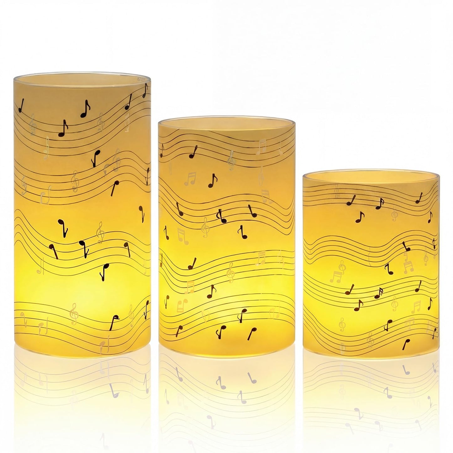 Baquler 3 Set Music Notes Flameless Candles Music Party Decorations Musical Lampshade with LED Tea Lights Black and Wihte Musical Centerpieces for Wedding Tabletop Fireplace Home Decor
