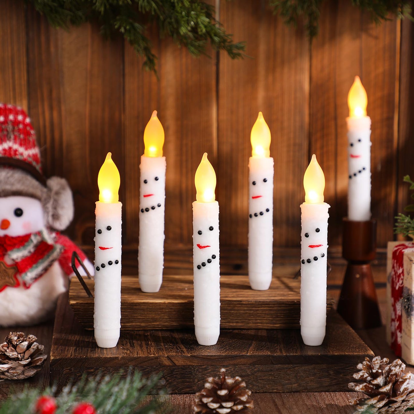 Baquler 6 Pcs Christmas Snowman Flameless Candles 6.5 Inch Short Winter Taper Candles Battery Operated LED Candlesticks for Christmas Party Table Centerpieces Xmas Winter Home Decorations