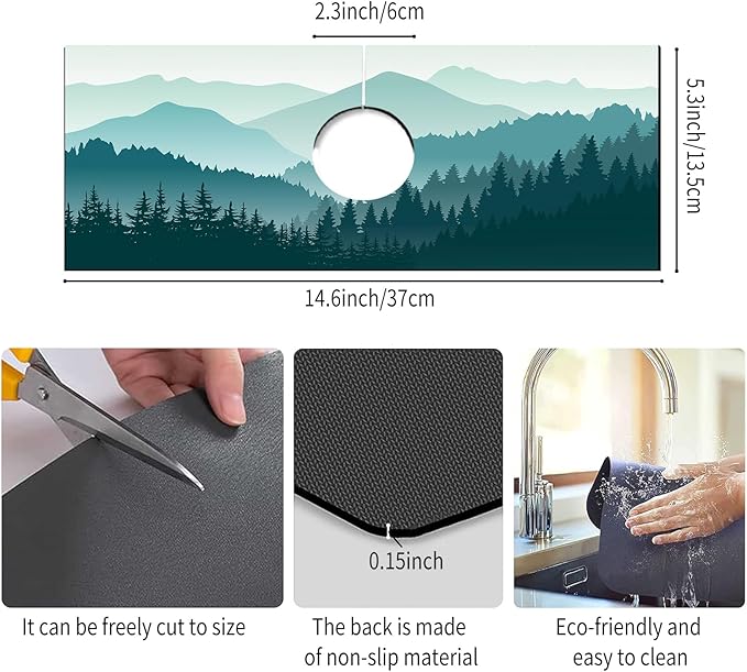 Absorbent Splash Guard Mat for Kitchen Sink, 15×5.5 Inch Cute Fast Drying Drip