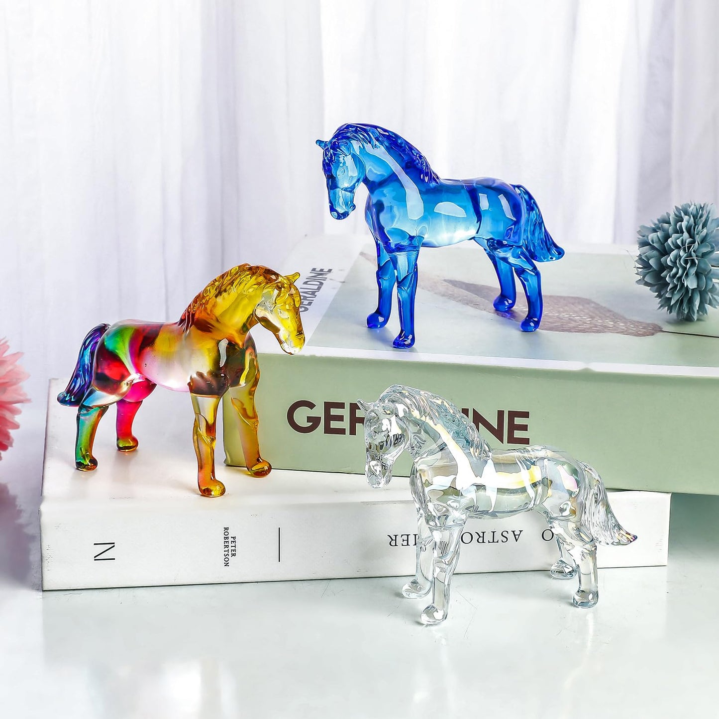 LONGWIN Handcrafted Glass Horse Figurines Collectible Decor for Home, Elegant Realistic Crystal Horse Status Animal Sculpture