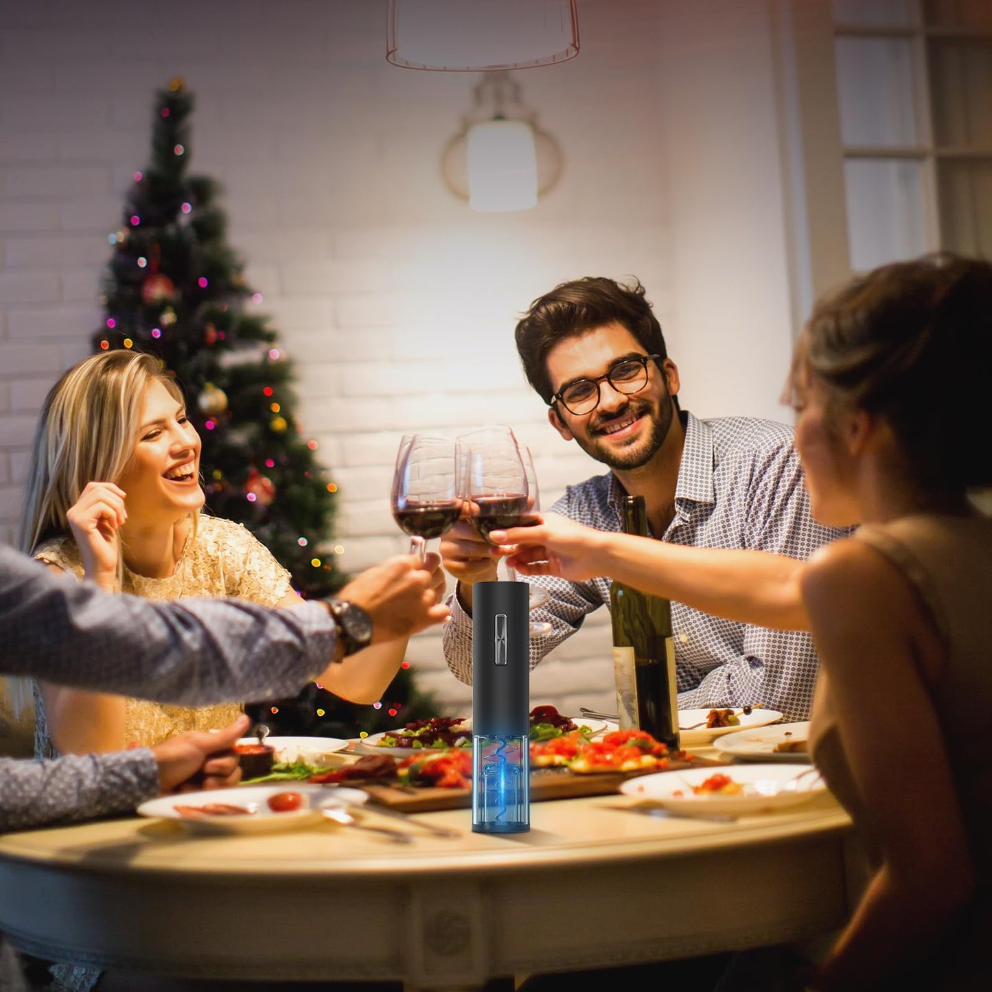 BABONIR Electric Bottle Wine Opener Set, Automatic Electronic Corkscrew with Blue Led Indicator, Vacuum Stopper, Pourer, and Foil Cutter, Perfect for Home, Party and Wedding, Rechargeable