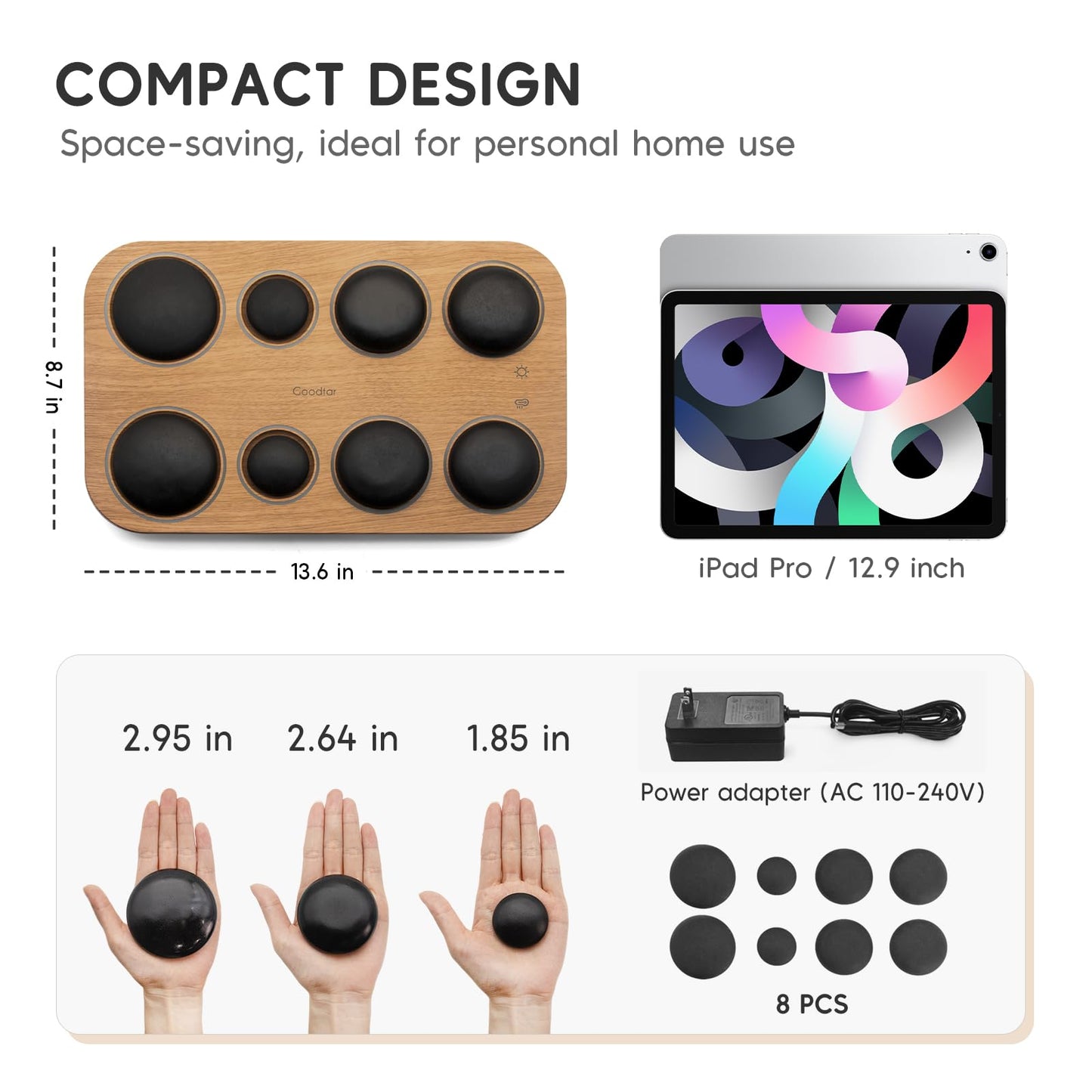 Goodtar 8PCS Hot Stone Massage Set with Warmer –Basalt Stones Massager for Deep Tissue Pain Relief & Muscle Relaxation, Home Spa Kit with Soothing Ambient Light – Valentine's Day & Birthday Gift