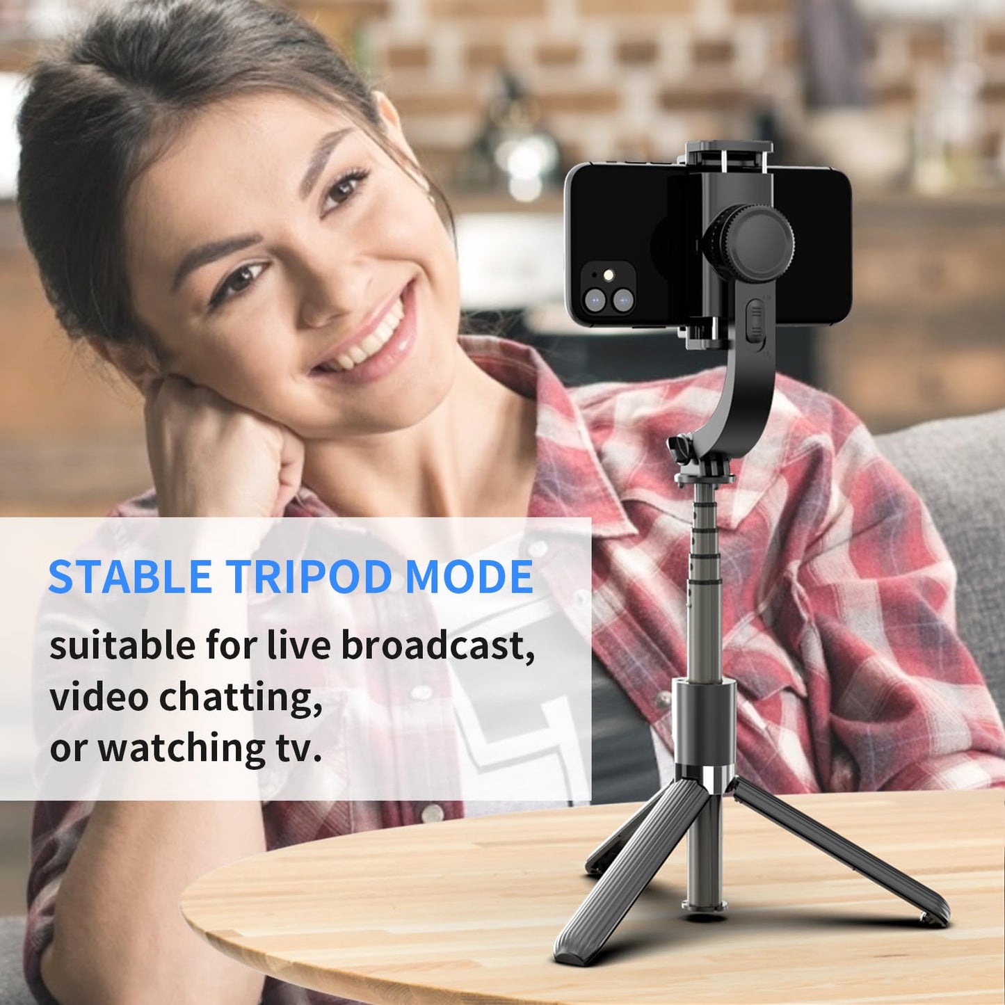 Gimbal Stabilizer for Smartphone ,with Retractable Selfie Stick and Tripod,1-Axis Multifunction Remote 360°Automatic Rotation, Auto Balance for iPhone/Android