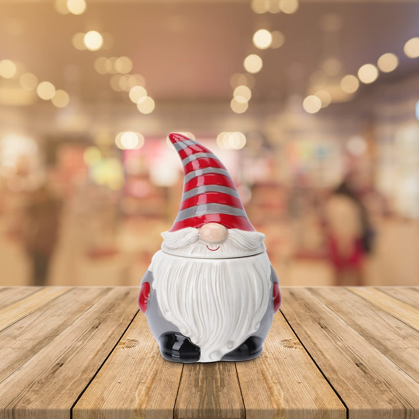 DOITOOL Ceramic Gnome Cookie Jar, Ceramic Christmas Candy Cookie Jar with Lid, for Christmas Decoration, Living Room, Centerpieces, Bedroom - 4.7 x 4.7 x 6.9 inch