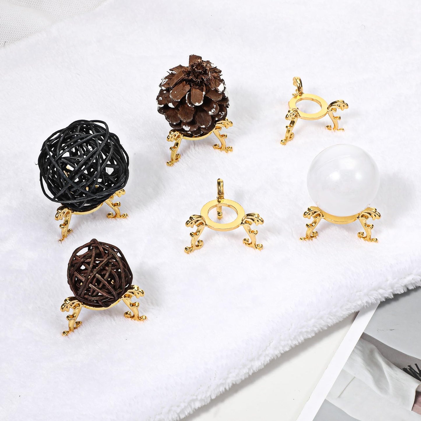 MySHUCE 24 Pcs Gold Crystal Ball Stand - Gold Sphere Display Holder for 40mm-80mm Crystal Balls, Natural Rocks, Stone, Glass & Natural Stone Display Stand, Decorative Rock Organizer