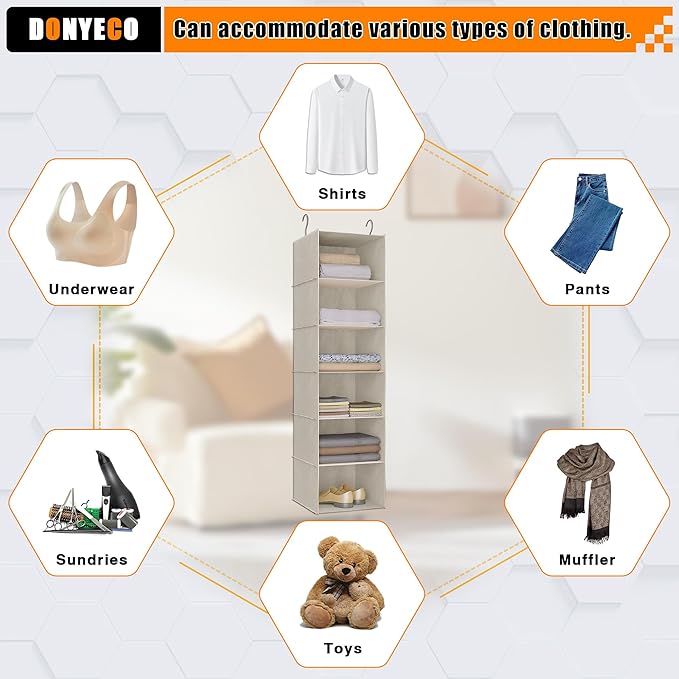 Hanging Closet Organizer, Easy Mount Foldable 6-Shelf Hanging Closet Wardrobe