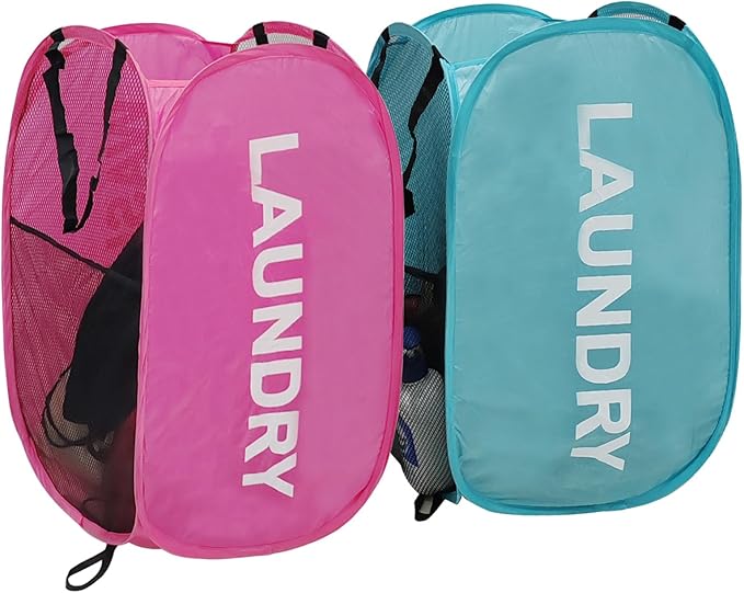 Larpur Pop Up Laundry Baskets, 2 Pack Mesh Laundry Hampers Collapsible Clothes