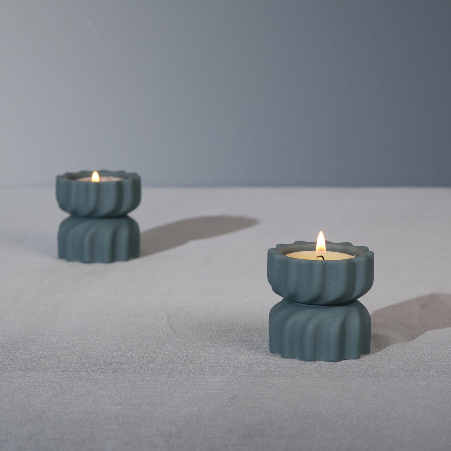 ICNBUYS Spiral Grain Tealight Candle Holder Set of 2; Cement Tea Light Votive Candle Holder with a Twist; Decorative Small Cement Tea Light for Coffee or Dining Table Decor; 2 x 2.1 Inches