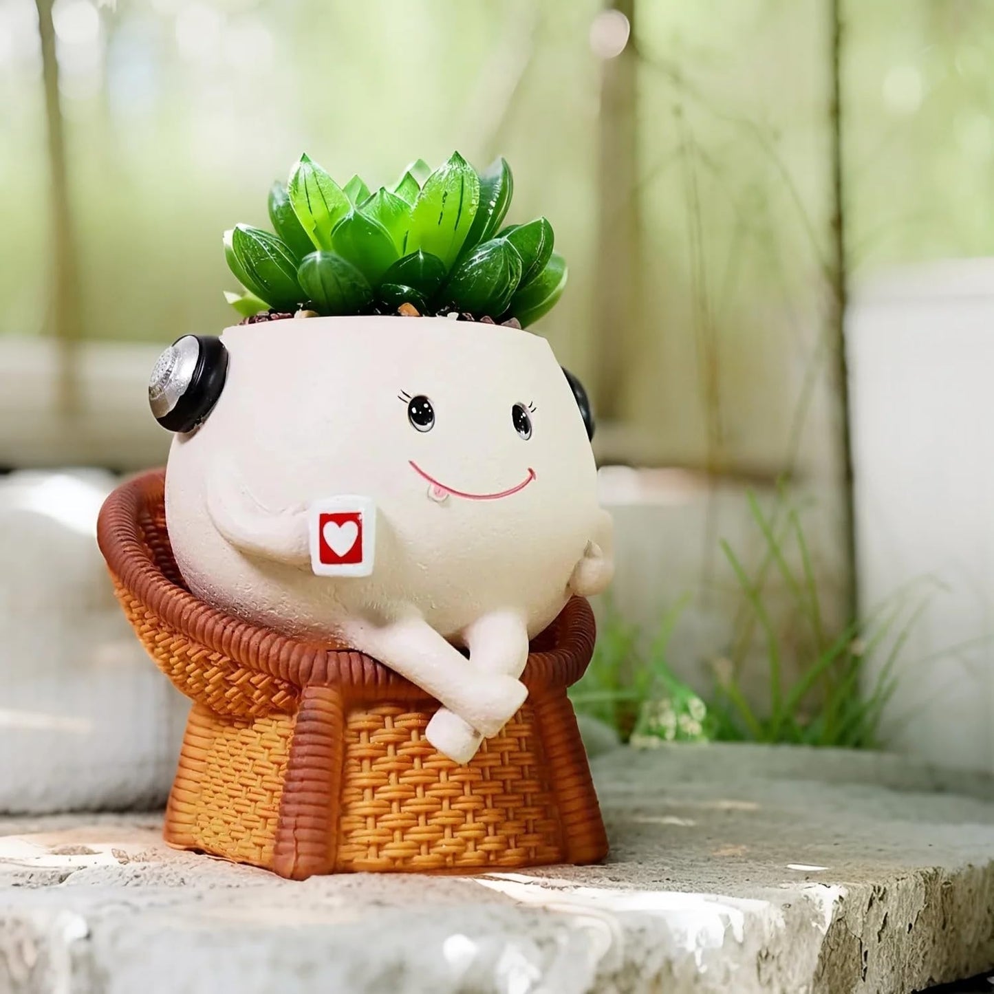 NINIPAPA Smiley Face Flower Pot Cute Chair Planter with Drainage Hole, Funny Indoor Planter for Succulents Herbs, Small Plants Happy Little Pot Unique Gifts for Plant Lovers