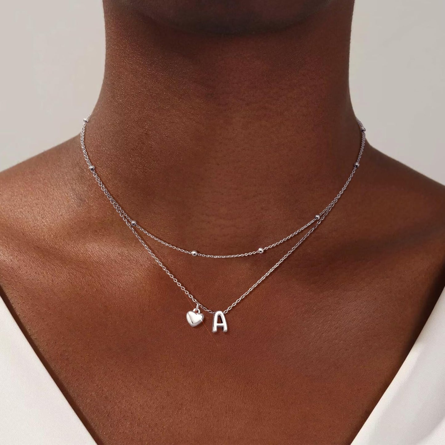 adoyi Silver Heart Initial Necklaces for Women 14k Gold Plated Layered bubble Letter Necklace Dainty Heart X Pendant Necklace Stack Birthday Valentines Gifts for Women Jewelry